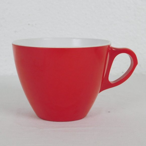 Royalon Melamine Melmac Red White Coffee Tea Cup #304 USA Set of 2 Vintage FLAW - Picture 6 of 12
